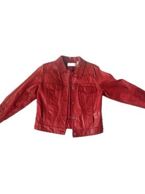 Liz Claiborne Red Leather Button-Front Jacket